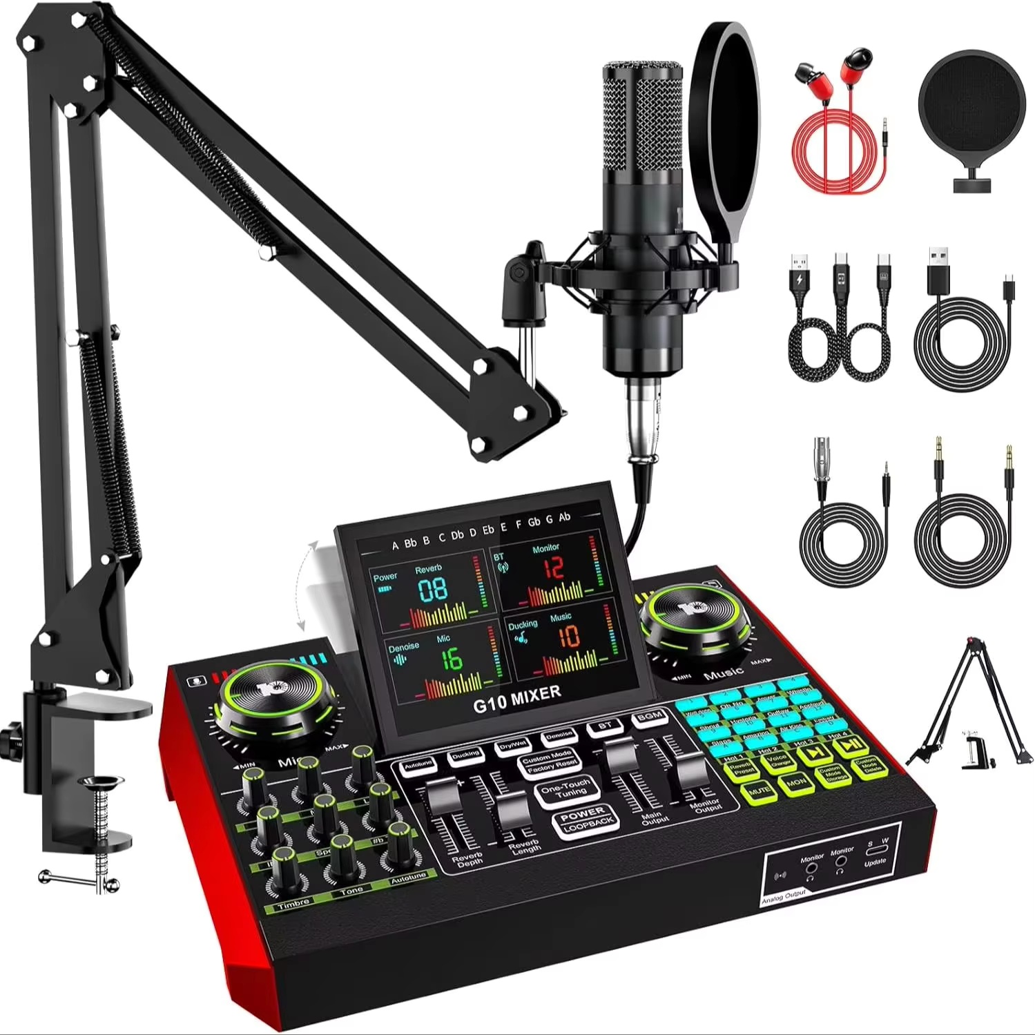Streaming Mic Condenser - Tenlamp G10 Antarmuka Audio Streaming Langsung,